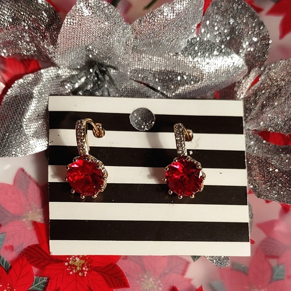 Leverback Red CZ Fashion Earrings - Picture 10 of 11